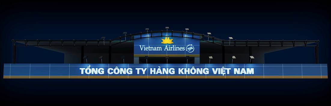 Hình ảnh 3D biển quảng cáo Vietnam Airlines với nền xanh truyền thống
