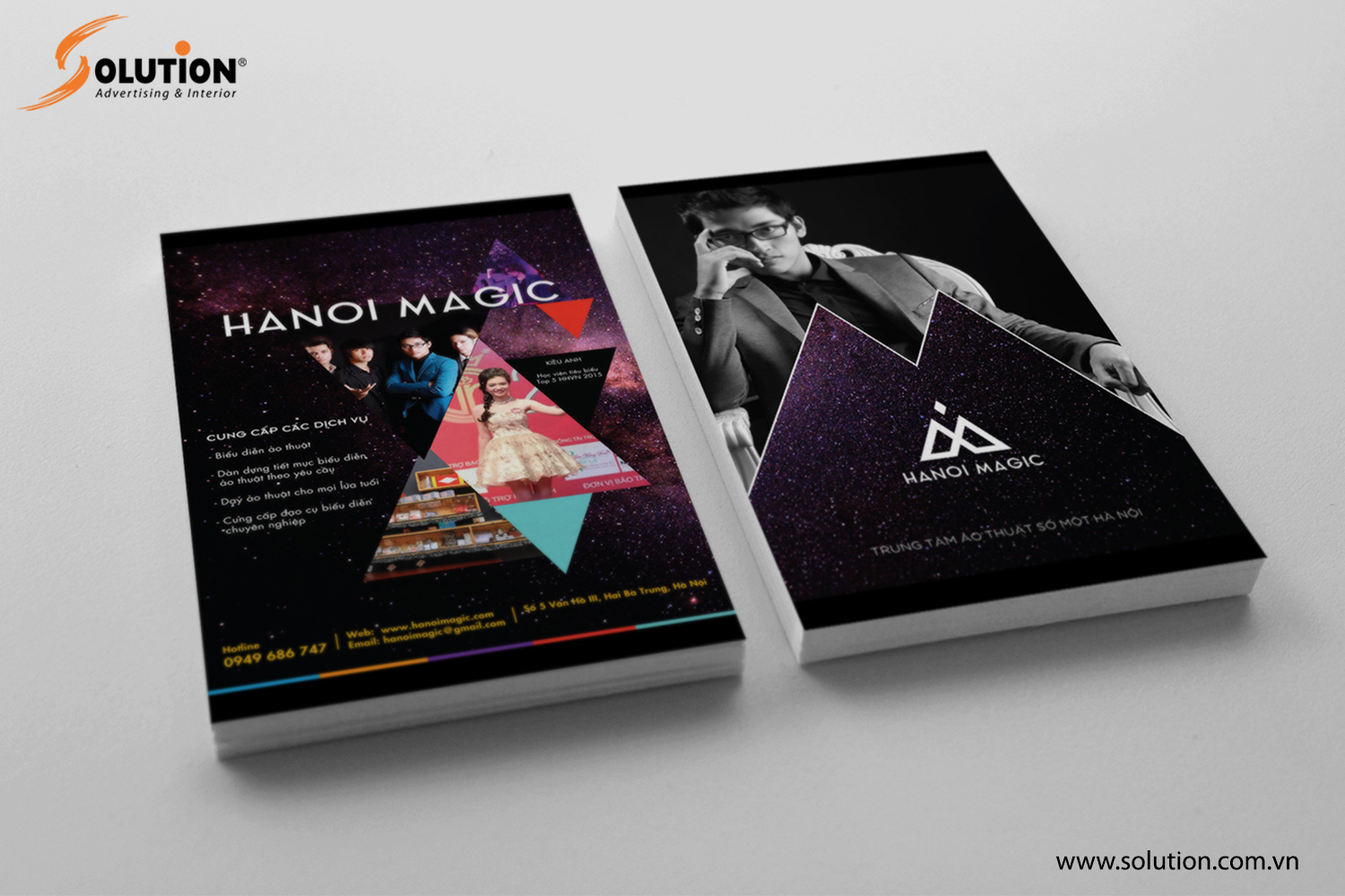 Mẫu thiết kế tờ rơi quảng cáo trong bộ nhận diện thương hiệu Hanoi Magic