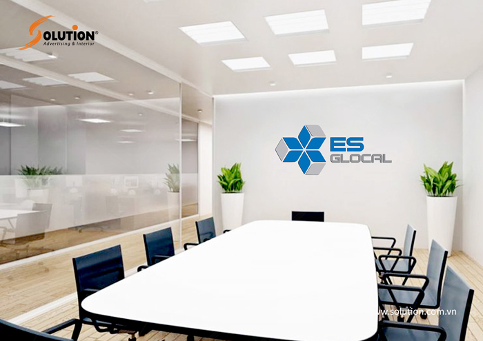 Thiết kế backdrop quầy lễ tân, backdrop phòng họp công ty Kiểm toán ES  GLOCAL