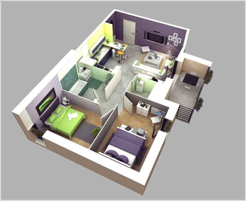Mẫu nội thất chung cư có 2 phòng ngủ đẹp, hiện đại - NTAC 8008