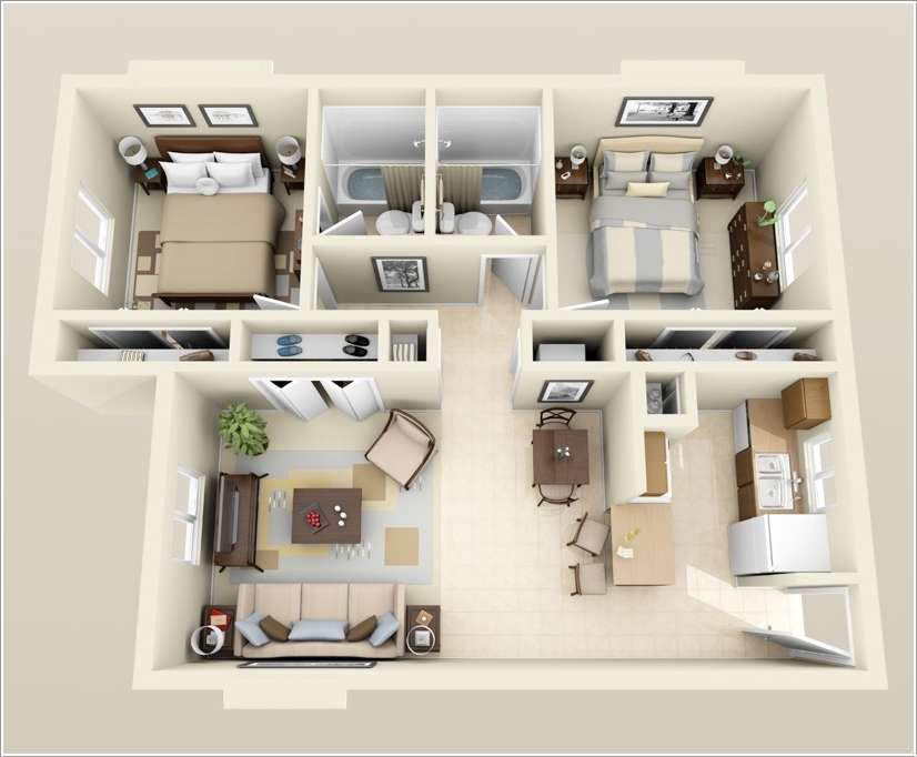 10 thiết kế nội thất căn hộ chung cư 60m2 1 phòng ngủ hot nhất
