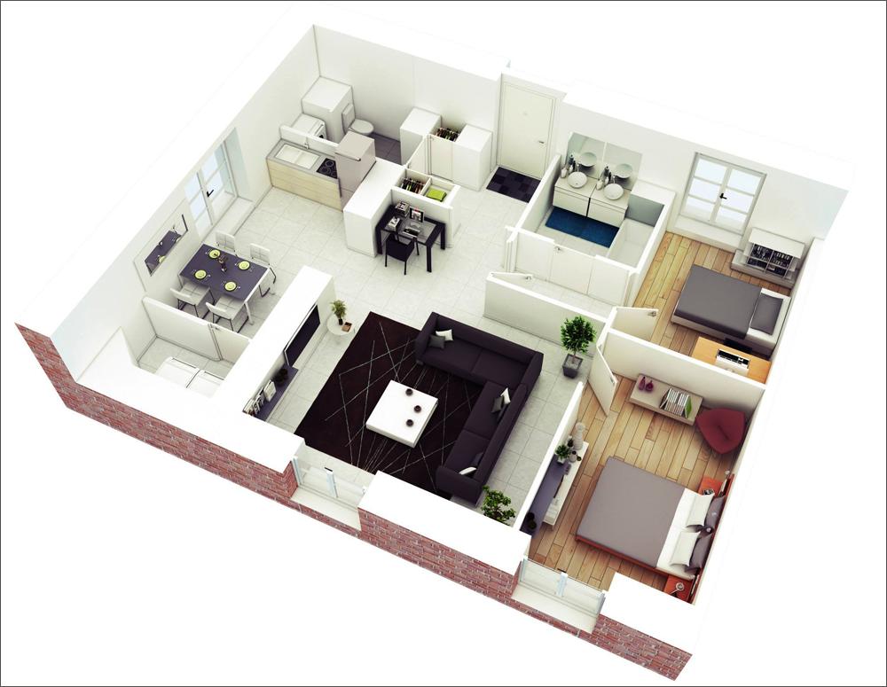 Thiết kế căn hộ 60m2 2 phòng ngủ  Mẫu thiết kế chung cư 60m2 đẹp nhất