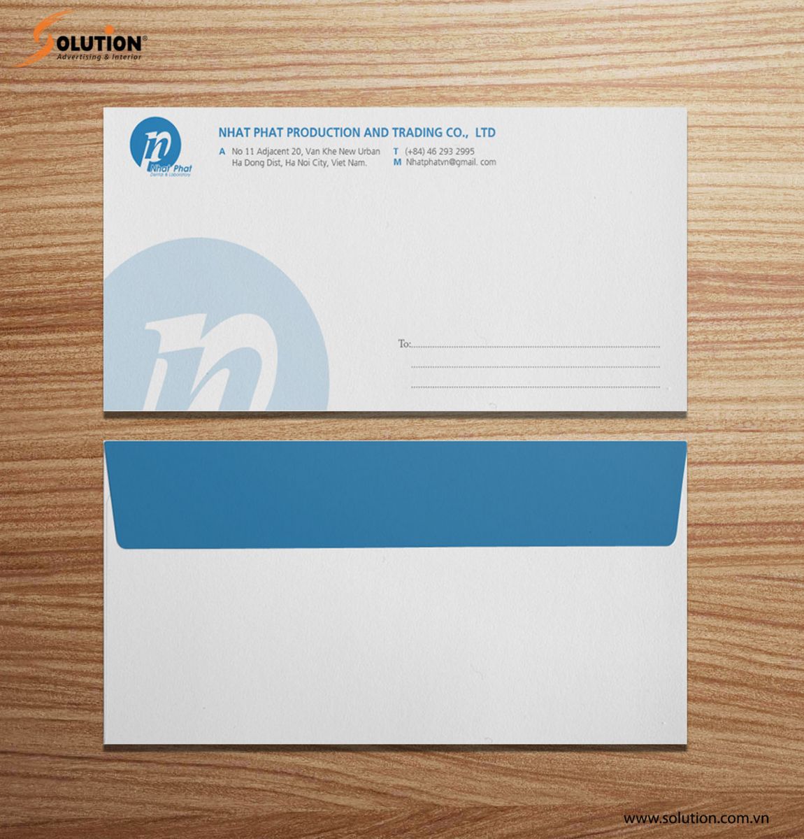 Mẫu thiết kế phong bì thư trong thiết kế bộ nhận diện thương hiệu Công ty Nhật Phát