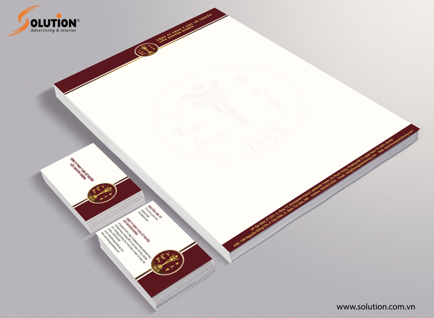 Mẫu phong bì thư và namecard trong thiết kế bộ nhận diện thương hiệu Công ty Liễu Nguyên Đường