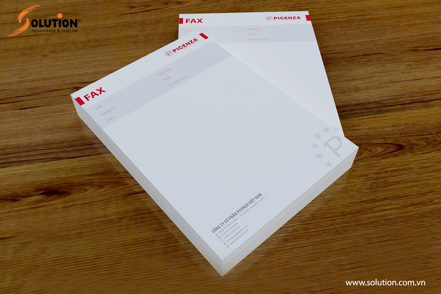Mẫu thiết kế tờ fax trong bộ nhận diện thương hiệu Picenza