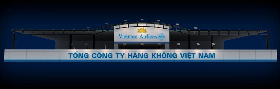 Hình ảnh 3D mặt tiền của thiết kế thi công biển quảng cáo Vietnam Airlines