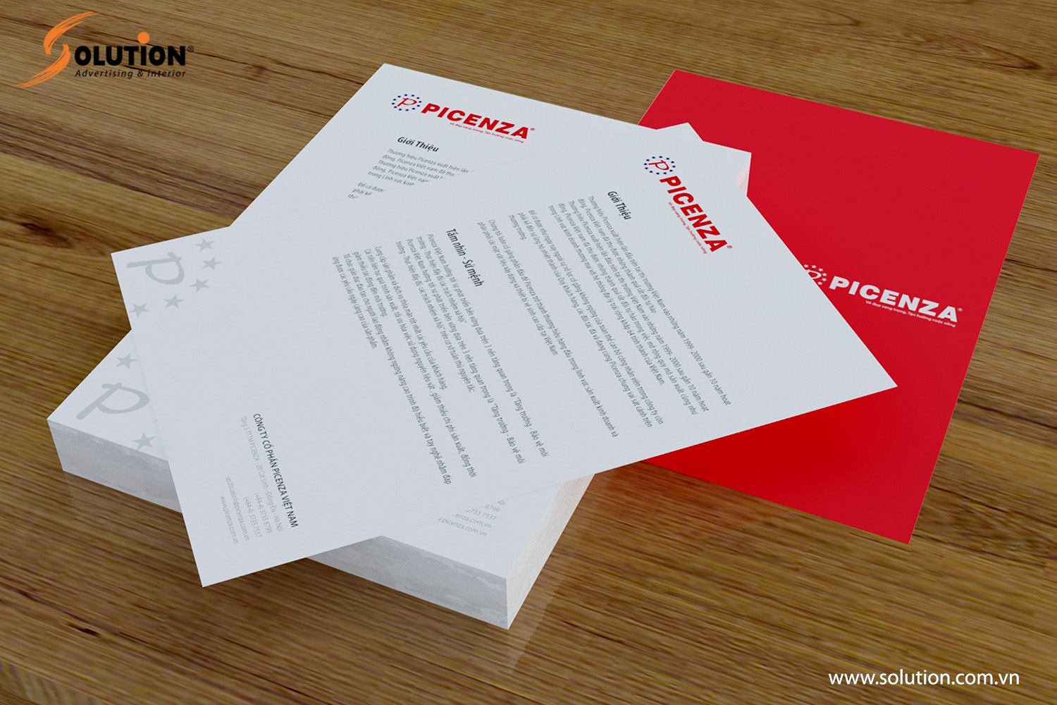 Mẫu thiết kế tiêu đề thư trong bộ nhận diện thương hiệu Picenza