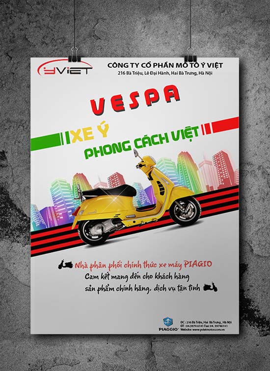 Thiết kế poster quảng cáo xe Vespa Việt Ý.
