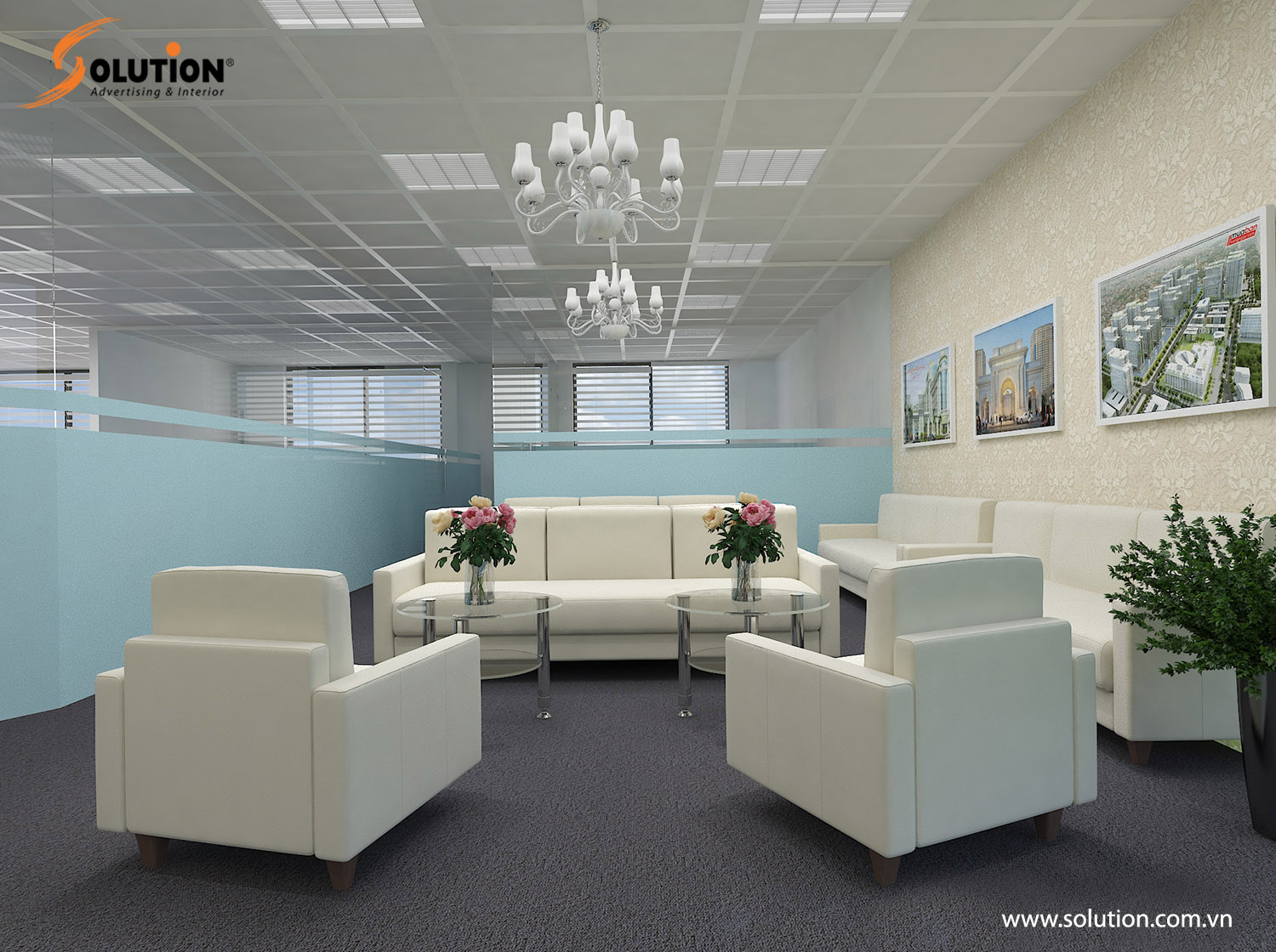 Thiết kế nội thất nơi tiếp khách sàn bất động sản QueenLand