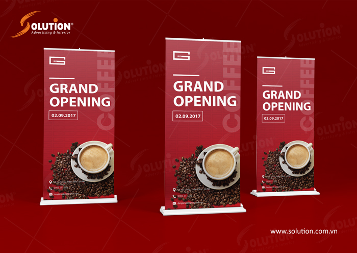 Một thiết kế standee về sự kiện cafe mà Solution đã thực hiện