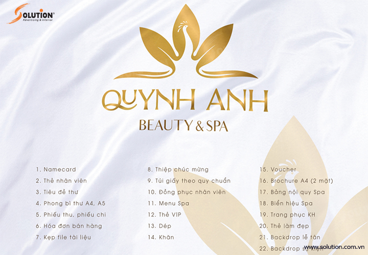 thiết kế bộ nhận diện thương hiệu dịch vụ spa cao cấp quỳnh anh Beaty & spa