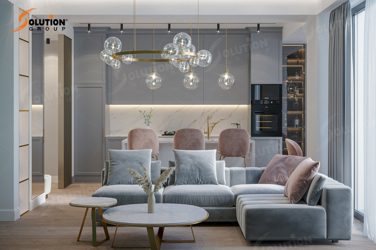 Phòng khách tân cổ điển chung cư